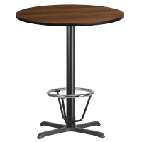 Flash Furniture XU-RD-36-WALTB-T3030B-3CFR-GG 36'' Round Walnut Laminate Table Top with 30'' x 30'' Bar Height Table Base and Foot Ring 